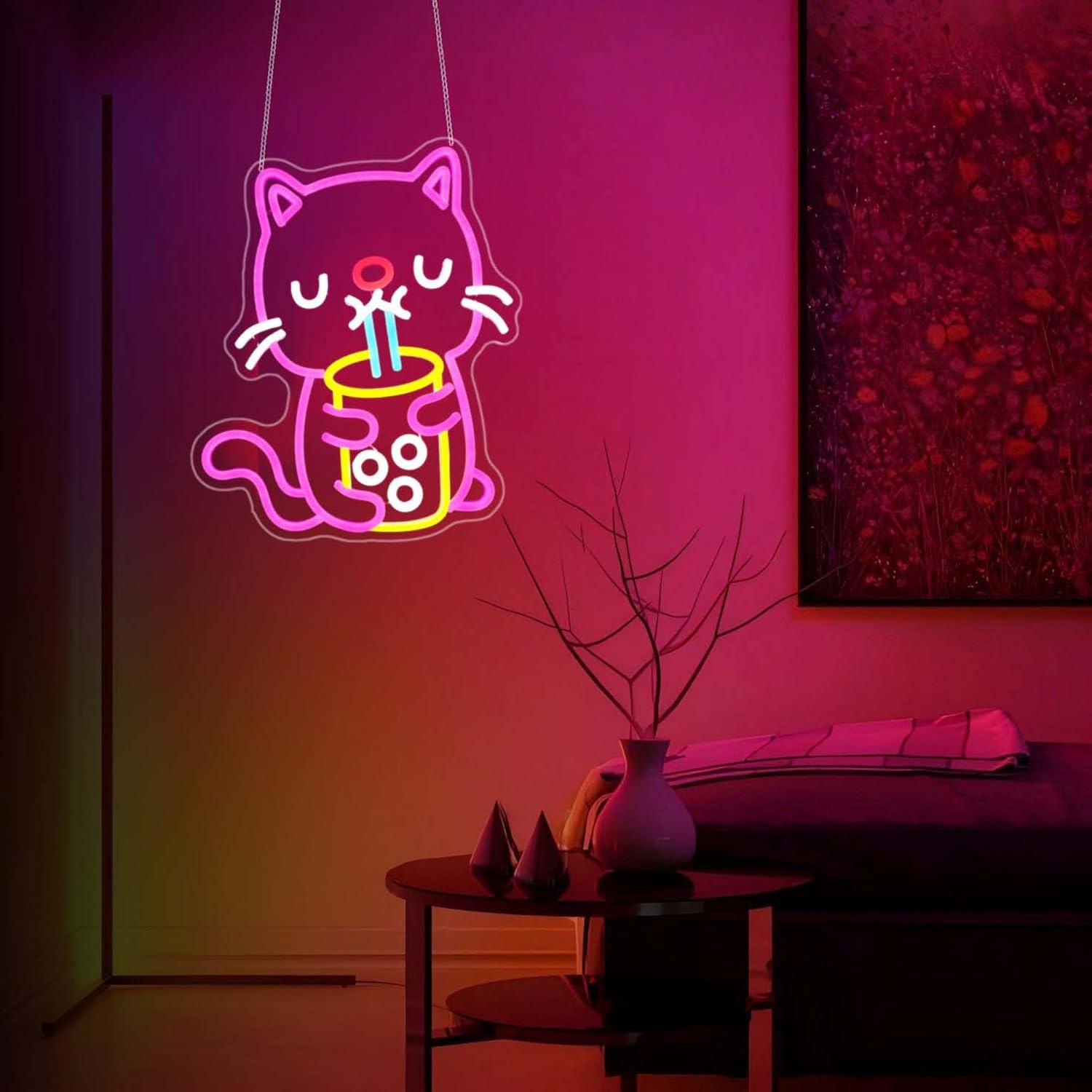 لافتة نيون على شكل قطة وشاي بو - مراجعة Gaming Accessories Shop وسعره